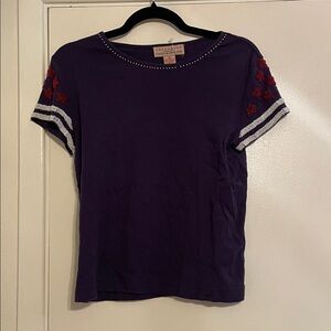 Vintage Beaded Americana Tee with Red and White Accents